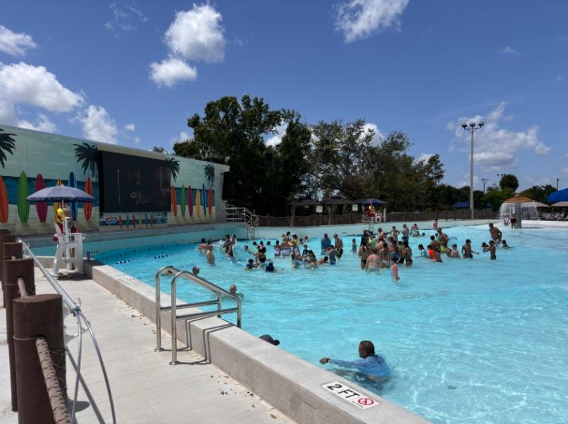 Swimmers in the Paradise Cove wave pool at Sun Splash