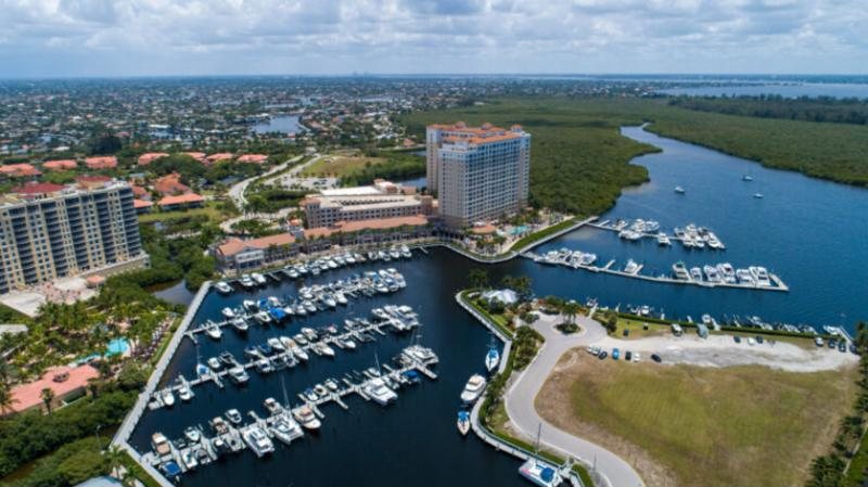 Aerial view of the Westin and Tarpon Point Marina